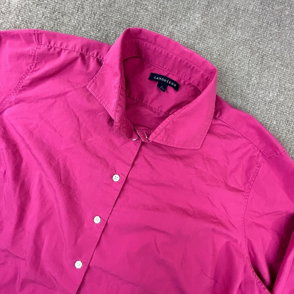 Lands End Dress Shirt Womens 16 Pink Fitted Cotton Stretch Button Up Business